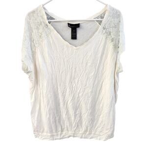 Lane Bryant Ivory Short Sleeve Top with Lace Sleeve - 18/20
